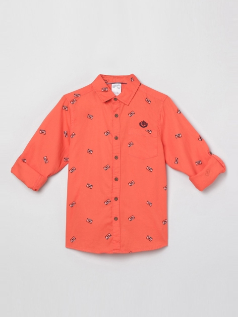 max Boys Rust Printed Casual Shirt