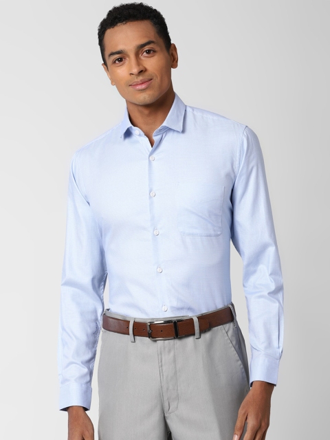 Peter England Elite Men Blue Self Design Formal Shirt