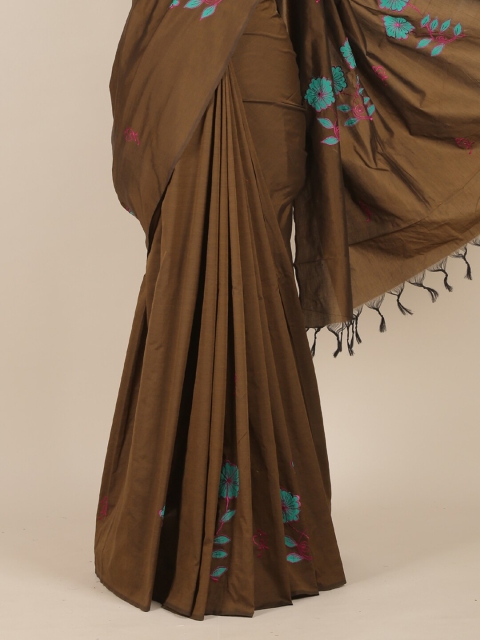 Pothys Brown & Blue Floral Saree