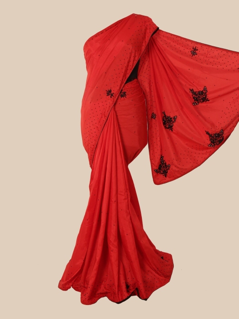 Pothys Red & Black Ethnic Motifs Beads and Stones Art Silk Saree
