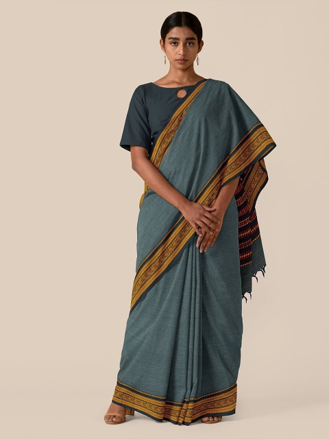 Taneira Green & Yellow Zari Pure Cotton Begumpur Saree