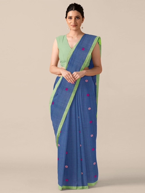 Taneira Blue & Green Pure Cotton Saree
