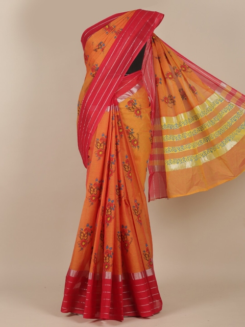 Pothys Orange & Yellow Floral Saree