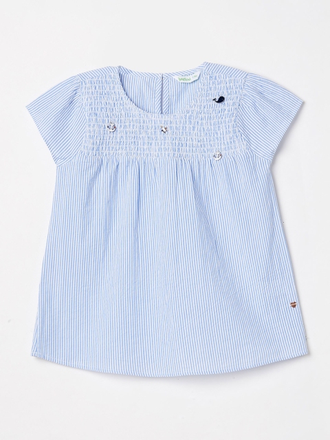 Bossini Blue Striped Threadwork A-Line Top