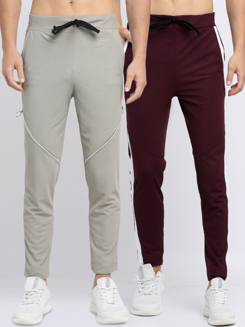 NEUDIS Men Pack Of 2 Solid Slim-Fit Track Pants, Maroon