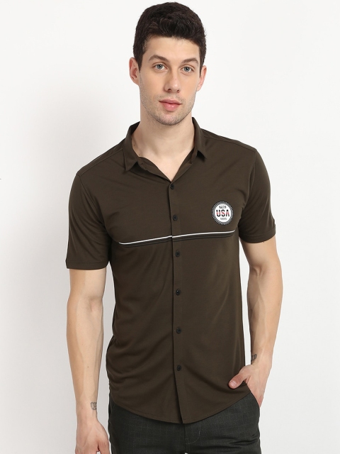 V2 Value & Variety Men Olive Printed Casual Shirt