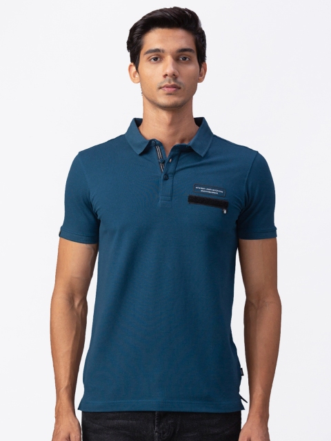 SPYKAR Men Teal Blue Polo Collar Slim Fit T-shirt