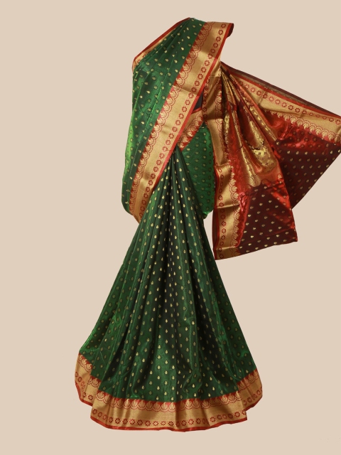 Pothys Green & Red Ethnic Motifs Banarasi Saree