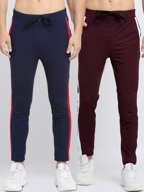 NEUDIS Men Pack Of 2 Solid Structured Slim-Fit Track Pants, Maroon