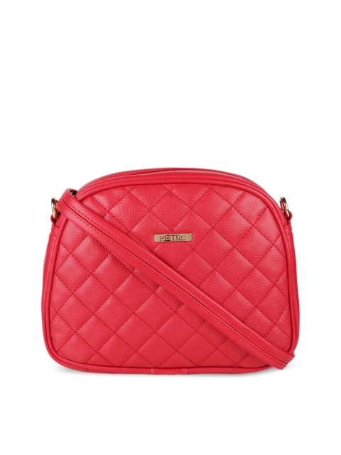 Metro Red Textured PU Structured Sling Bag with Quilted