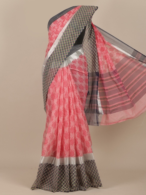 Pothys Pink & Grey Floral Zari Saree