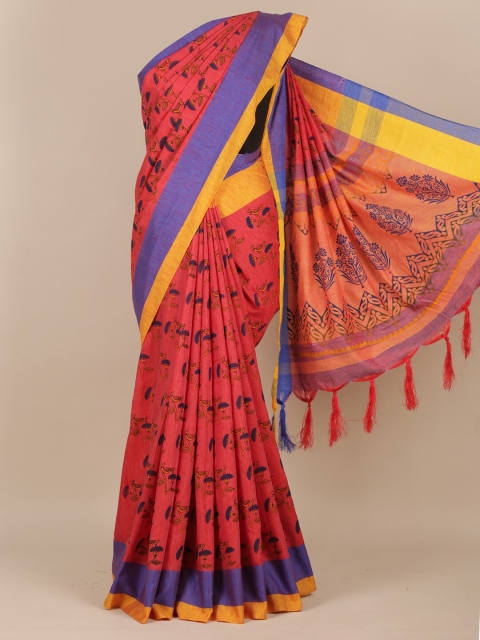 Pothys Pink & Blue Printed Saree