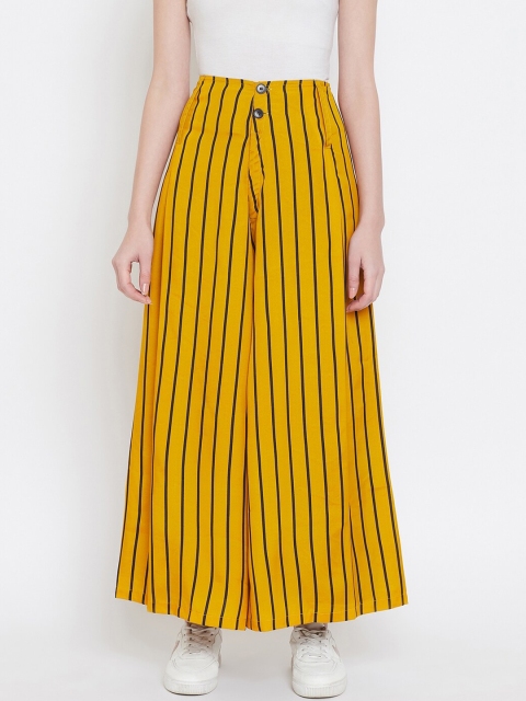 TULIP 21 Women Mustard Yellow & Black Striped Flared High-Rise Pleated Parallel Trousers
TULIP 21 Women Mustard Yellow & Black Striped Flared High-Rise Pleated Parallel Trousers