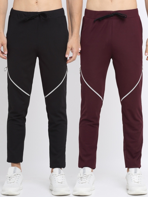 NEUDIS Men Pack of 2 Solid Structured Slim Fit Track Pants, Black