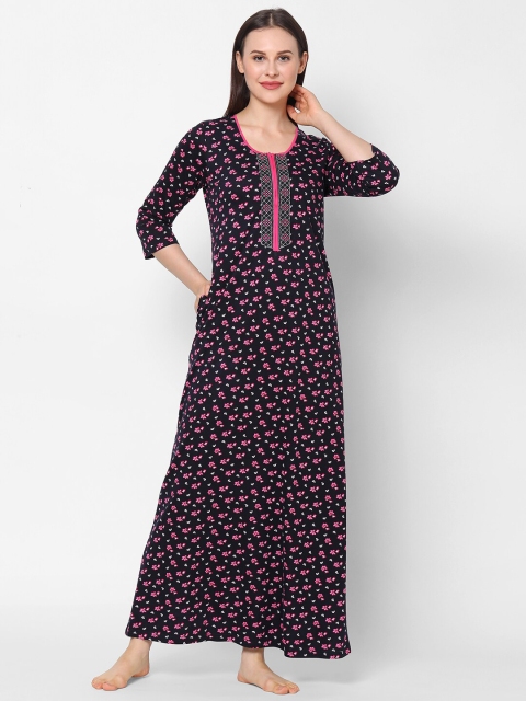 Sweet Dreams Women Black Printed Maxi Nightdress