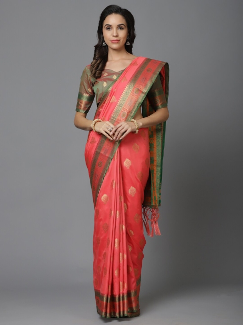 Mitera Pink & Gold-Toned Ethnic Motifs Silk Blend Saree