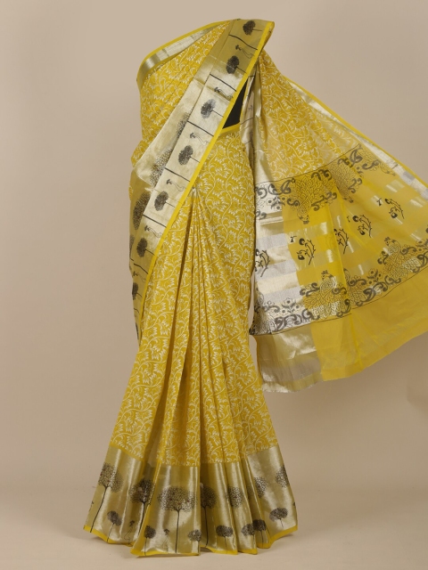 Pothys Green & Silver-Toned Floral Saree