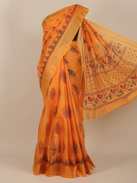 Pothys Orange & Blue Ethnic Motifs Saree