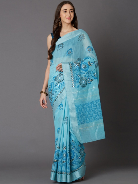 Mitera Blue Ethnic Motifs Saree