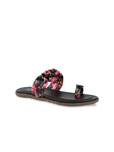 Shoetopia Women Black & Pink Printed One Toe Flats