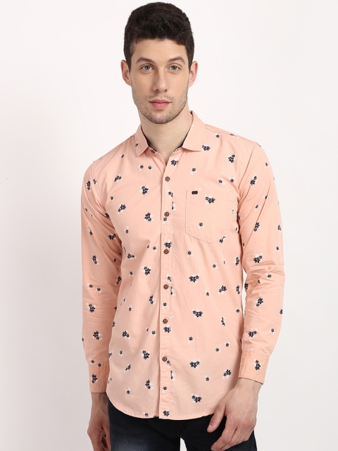 V2 Value & Variety Men Peach Printed Casual Shirt