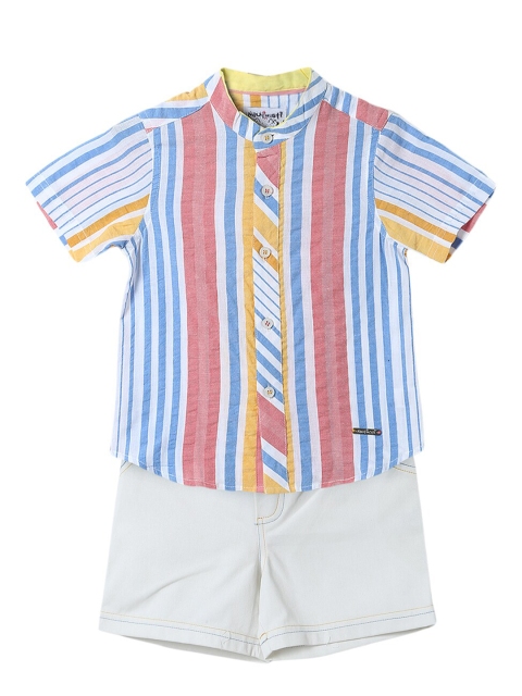 Nauti Nati Boys White & Blue Striped Shirt with Shorts