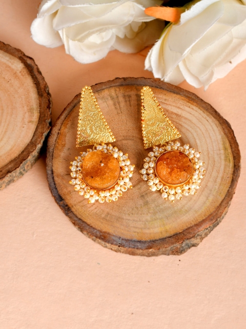 Silvermerc Designs Gold Plated Pearl Medusa Earrings, Orange