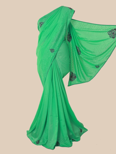 Pothys Green & Peach-Coloured Embellished Art Silk Saree