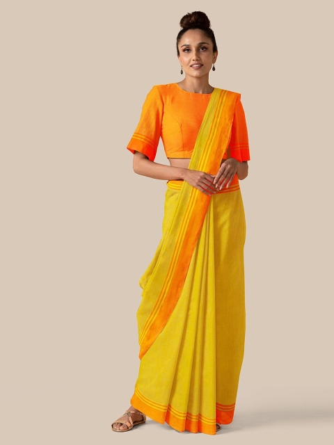Taneira Yellow & Orange Pure Cotton Taant Saree