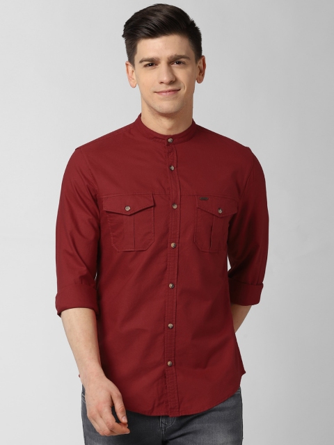 Peter England Casuals Men Red Slim Fit Cotton Casual Shirt