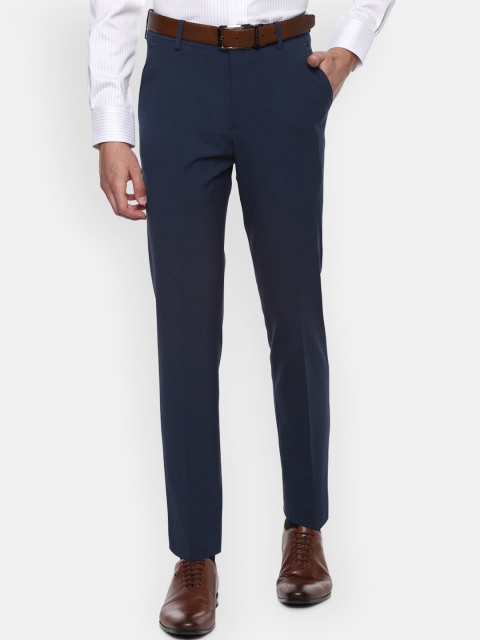 Louis Philippe Men Navy Blue Slim Fit Formal Trousers