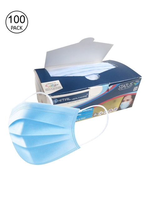 Status Unisex Pack Of 100 Blue Solid 3-Ply Disposable Surgical Face Masks