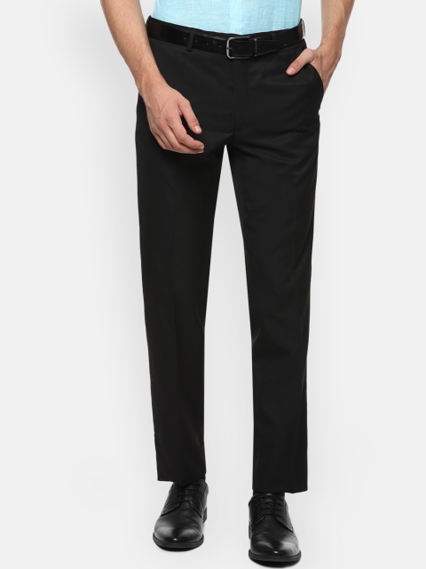Van Heusen Men Black Textured Formal Trousers