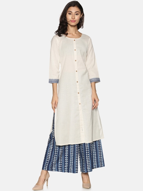 Saffron Threads Women Off White Pure Cotton Kurti with Palazzos