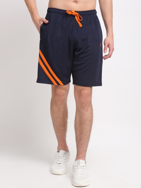 GRIFFEL Men Navy Blue High-Rise Sports Shorts