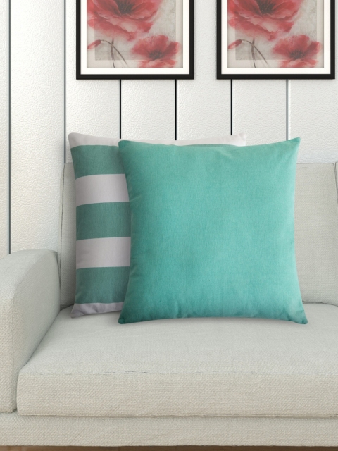 Home Centre Set Of 2 Blue & White Arcadia Striped Square Floor Cushion