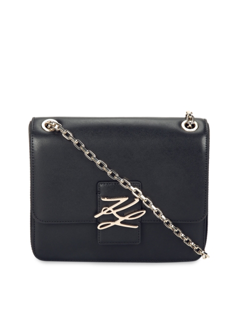 Karl Lagerfeld Black Embellished Swagger Sling Bag with Applique Sling Bag