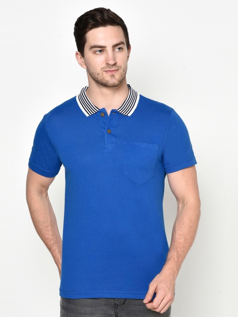 ELEGANCE Men Blue Polo Collar T-shirt