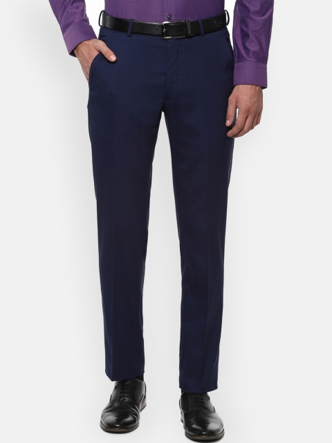 Louis Philippe Men Navy Blue Formal Trousers