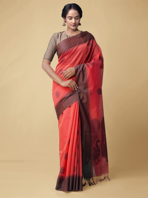 Unnati Silks Red & Brown Ethnic Motifs Zari Silk Cotton Baluchari Handloom Saree
Unnati Silks Red & Brown Ethnic Motifs Zari Silk Cotton Baluchari Handloom Saree
