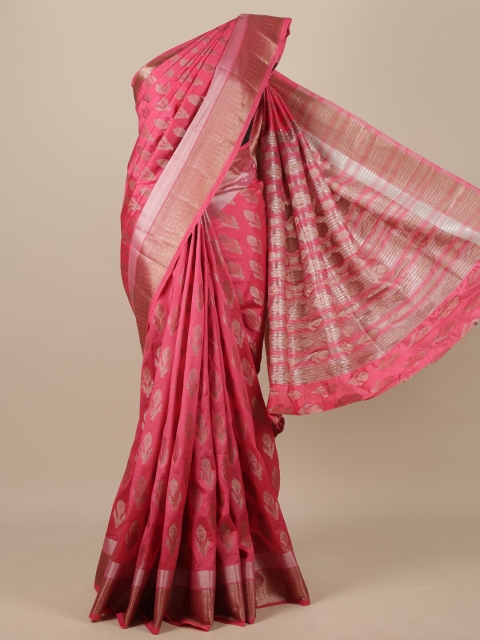 Pothys Pink & Gold-Toned Ethnic Motifs Zari Jute Silk Saree