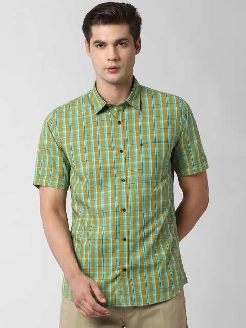 Peter England Casuals Men Green Slim Fit Checked Casual Shirt