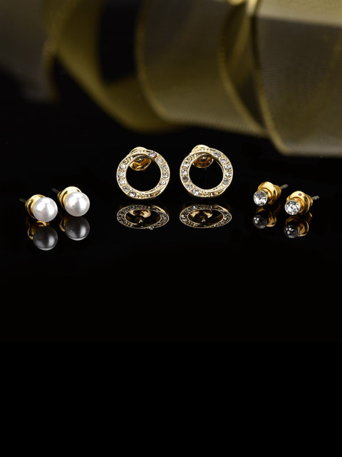 PEARL & CIRCLE Women Pack of 3 Pearl and Stone Embellished Gold-Plated Studs
PEARL & CIRCLE Women Pack of 3 Pearl and Stone Embellished Gold-Plated Studs