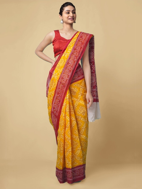 Unnati Silks Yellow & Red Bandhani Pure Cotton Kota Saree