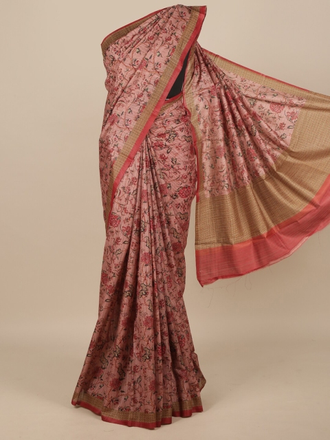 Pothys Pink & Cream-Coloured Floral Jute Silk Saree
