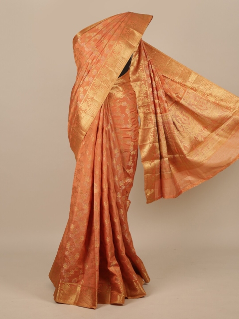 Pothys Peach & Gold-Toned Woven Design Zari Jute Silk Saree
