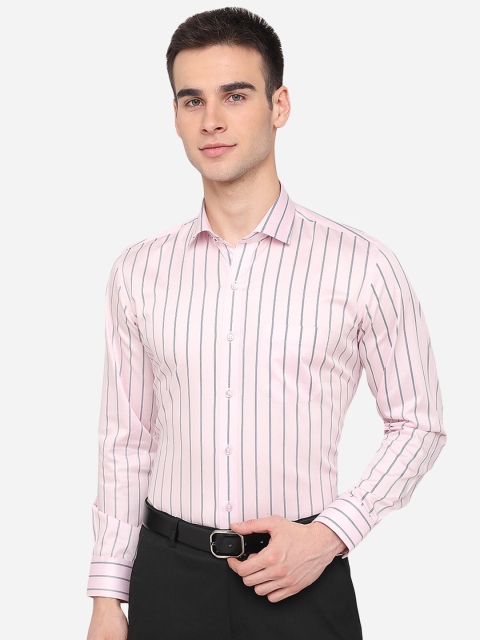Greenfibre Men Pink Slim Fit Striped Formal Shirt