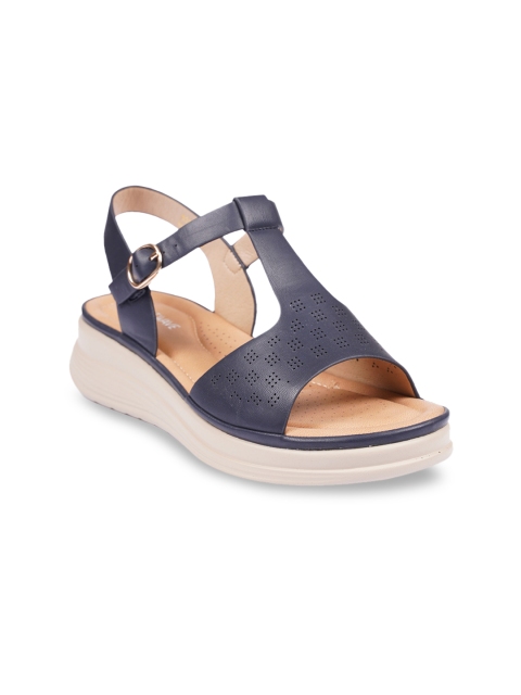 HEATWAVE Blue PU Wedge Sandals with Laser Cuts