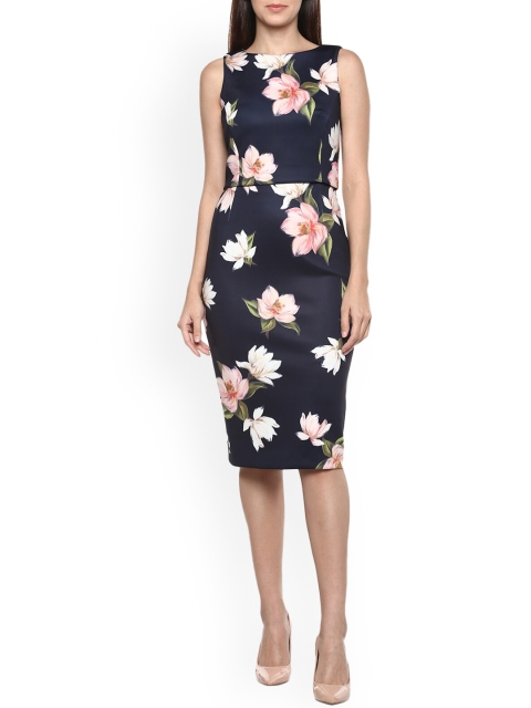 Phase Eight Navy Blue & Pink Floral Bodycon Dress