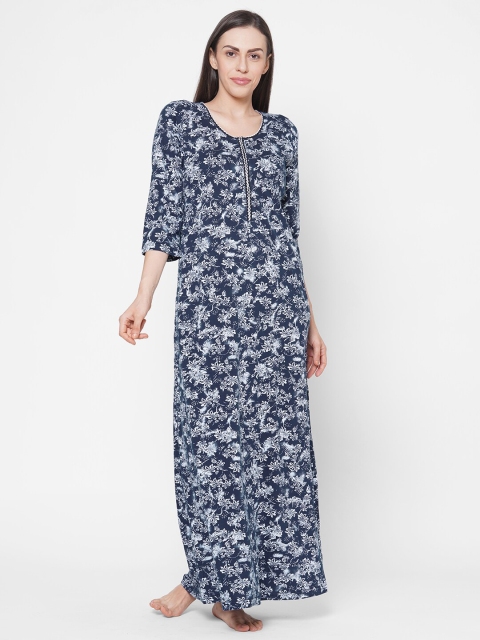 Sweet Dreams Navy Blue Printed Maxi Nightdress